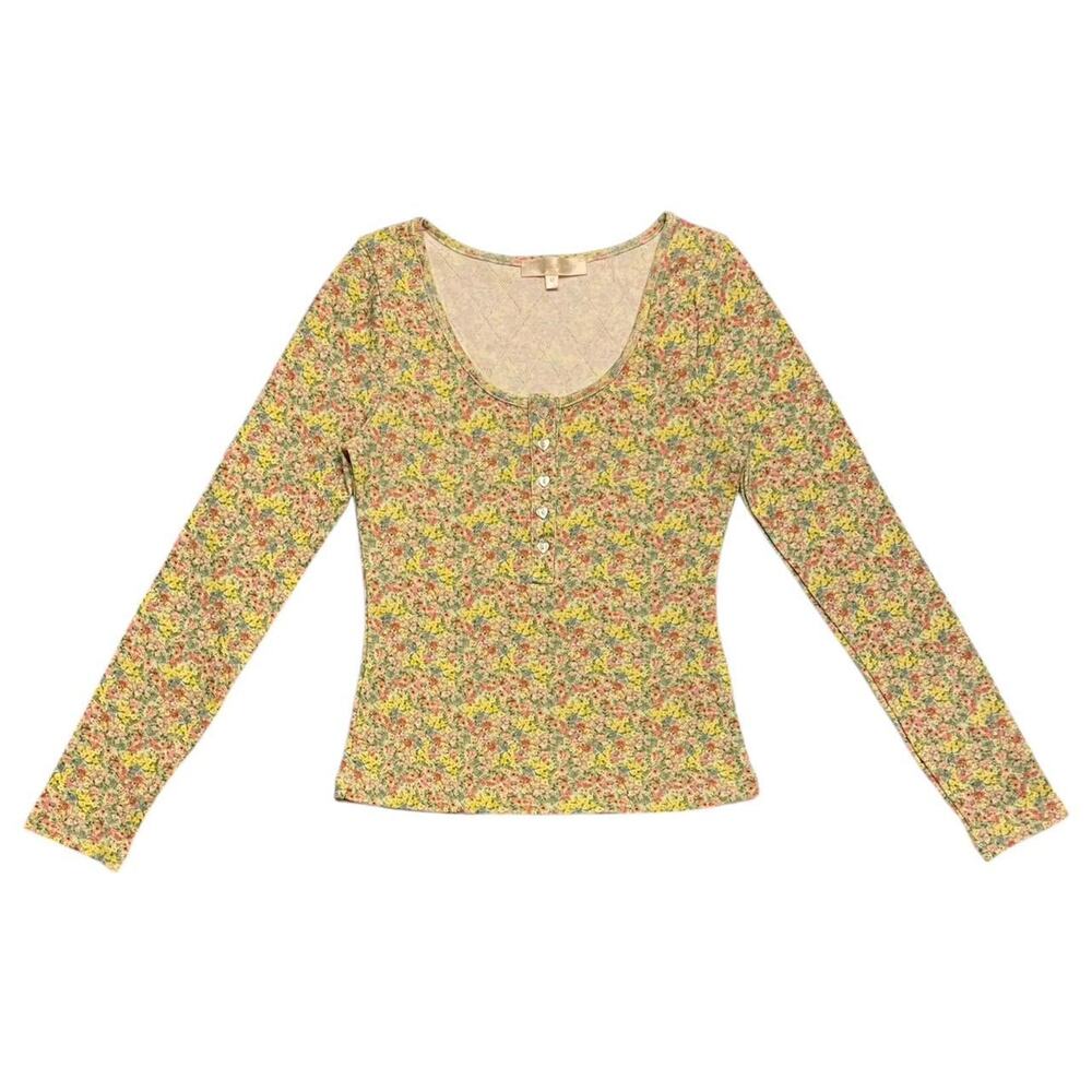 LoveShackFancy Anaya Long Sleeve Floral print Henley Top Size XS